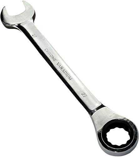 Aerzetix - Chiave combinata manuale aperta/classica 27mm - chiave a cricchetto 27mm Anello/occhiello 12 lati - Metrica - CR-V - serraggio/assemblaggio - Manico diritto lucidato - DIN 3113 - C45517