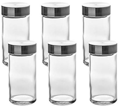 6 tarros de especias con espolvoreador, tarros de especias de vidrio con tapón, conservación de aceites, especias, hierbas, té - 80 ml, (9,5 x 4,5 cm)