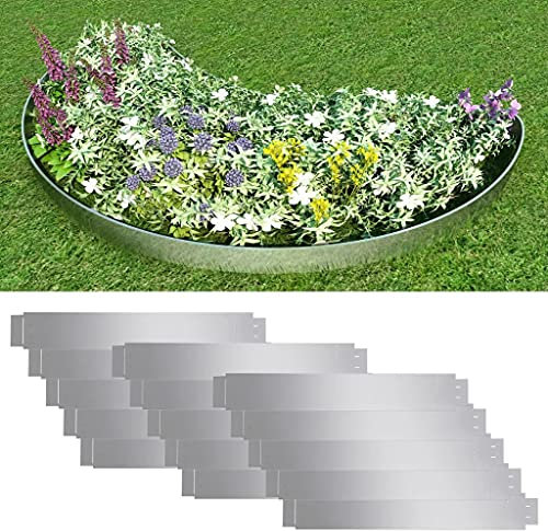 Susany Set of 15 Flexible Lawn Fence Garden Edging Aluminium Lawn Edging Border Galvanised Steel 100 x 15 cm