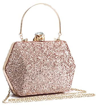 Damen Premium Collection Verschiedene Formen und Größen Glänzend Roségold Clutch Abendtasche für Hochzeit Braut Abschlussball Party, Hexagon Diamanti Clutch, Small