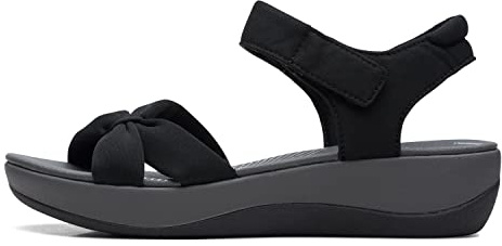 Clarks Women's Arla Shore Flat Sandal, Black Textile, 8.5 Medium US
