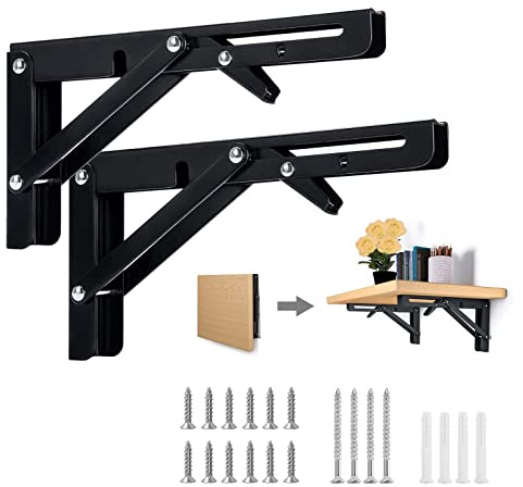 XIATIAN Klappkonsole Schwerlast 250mm, 2 Stück Winkel Klappbar Klappregal | Klapptisch Wand 90° Klappwinkel, mit Schrauben, Max Belastung 50 kg, Klappscharnier für Tischplatten Klapptisch Wandmontage