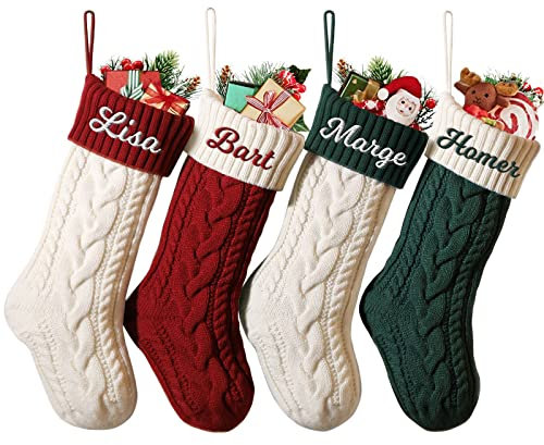 NIBESSER Weihnachtsstrumpf Personalisiert Nikolausstrumpf mit Benutzerdefinierte Namen 18” Großer gestrickter Weihnachtsstrumpf Christmas Stockings für Feiertags, Familienparty, Dekoration