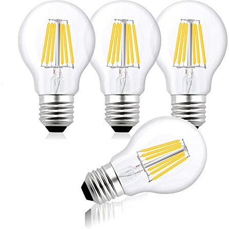 Bonlux Bombilla LED E27 de 12V, Blanco Cálido 2700K, A60, Bombilla LED Vintage, 6W, 650lm, Filamento Edison E27 Equivalente a 75W, para salón, 4 unidades