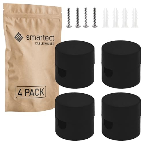 smartect Wand- und Deckenpins 4 Stück für Textilkabel in Schwarz | Ø20 x 18mm Deckenbefestigung mit Schrauben und Dübeln, Affenschaukel Aufputz-Kabelhalter für eigenes DIY Projekt