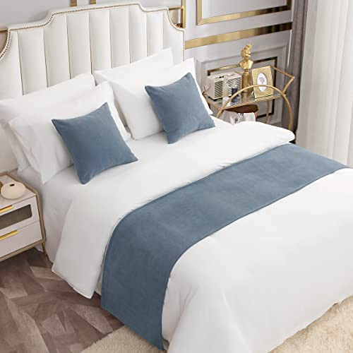 AMBERIS Bed Runner Single Layer Chenille Blu, Sciarpe da Letto in Stile Moderno per la casa e Le Decorazioni dell'hotel (Fodere per Cuscini vendute separatamente)