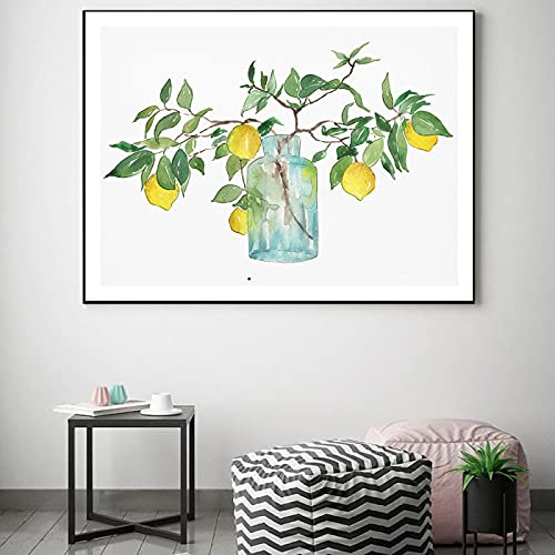 RUEKO Kunstdruck auf leinwand Abstrakte Früchte Orange Zitronenbaum Poster und Kunstdrucke Leinwand Bild Wand Bild Küche Haus Garten Dekor 40x60cm Ohne Rahmen