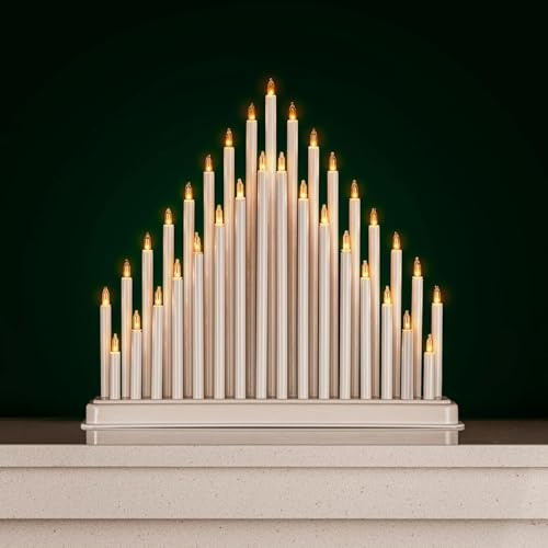 Marco Paul 33 White Large Elegant 33 LED Modern Pipe Christmas Candle Bridge Window Lights for Christmas Low Mains Operated Candlebridge Christmas Decoration Xmas Decor Xmas Candle Lights Led Candles