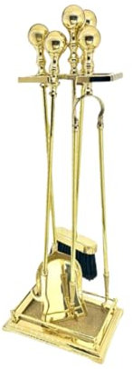 Set accessori per camino kit utensili trespolo in ottone lucido da stufa fuoco classico artigianato Made in Italy
