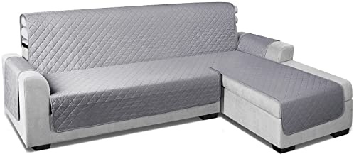TAOCOCO Sofa Überzug L Form, Sofabezug Wasserdicht Mit Gummiband，Wohnzimmer Anti-Rutsch Gepolsterter Sofaschutz für Haustiere, Katzen, Hunde, Spielende Kinder(Hellgrau, L-Form 3 Sitzer)