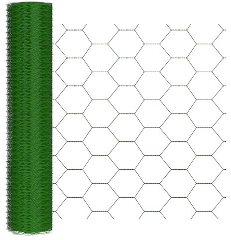 Maschendrahtzaun PVC Beschichtetes Drahtgeflecht, Sechseckgeflecht Verzinkt Hühnerzaun, Funktionaler Zaun für Abgrenzungen im Garten, Metall Gartenzaun 25m Länge x 100cm Höhe, Grün