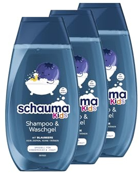 Schauma Schwarzkopf Kids schampo & tvättgel blåbär (3 x 250 ml), barnschampo reder ut håret för enklare kambarhet, med mild och fräsch doft