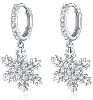 SLUYNZ 925 Sterling Silber Funkelnde CZ Schneeflocke Creolen Ohrringe für Damen Weihnachts Ohrringe Hängend