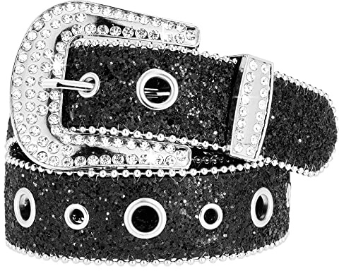 CaySep Gürtel im Western-Stil, Cowboy-Stil, Strass-Gürtel, luxuriös, glitzernd, Diamant-Kristalle, Nieten, für Jeans, Hosen, Kleider, Schwarz, 105cm, Passend für Taille 78cm-95cm