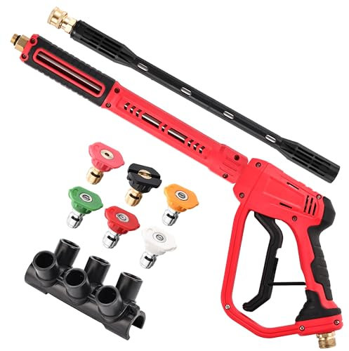 Pressure Washer Gun with 16 Replacement Extension Wand, 6 Nozzle Tips with Nozzle Holder, High Power Washer Spray Gun with M22 Fitting, 1/4 Quick Connect for Foam Cannon Car Wash, 5000 PSI