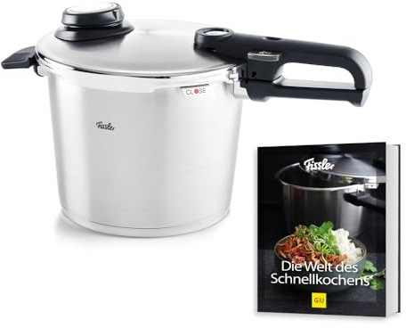 Fissler Vitavit Premium/Schnellkochtopf-Set (6 L, Ø 22 cm) + Gratis Dämpf-Einsatz & Schnellkochtopf-Buch, Edelstahl-Dampfkochtopf,4-Garstufen - Induktion