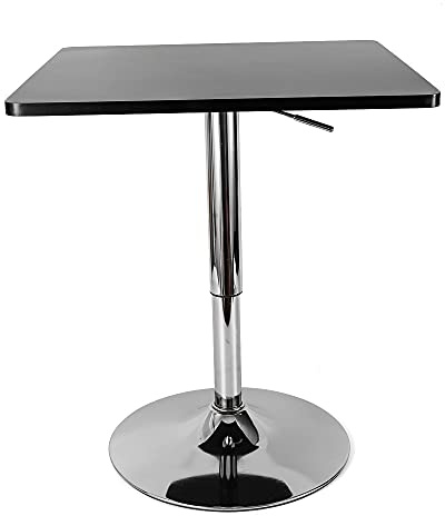 Wiyuer Bistrobord stående bord fyrkantig bordsskiva kantig rostfritt stål bord höjd justerbar fyrkantig bar modern bar rund bas för sovrum restauranger kaféer 60 x 60 x 70 cm svart