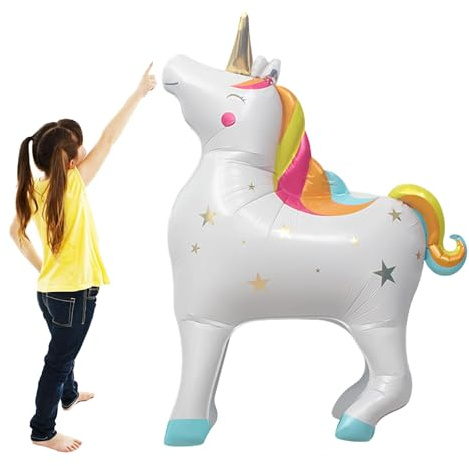 Koboko Einhorn Luftballon, 4D Stehender Einhorn Ballon Regenbogen Deko Kindergeburtstag, Einhorn Folienballon Mädchen Geburtstagsdeko, XXL Helium Airwalker Ballon Tiere mit Beinen Einhorn Party Deko
