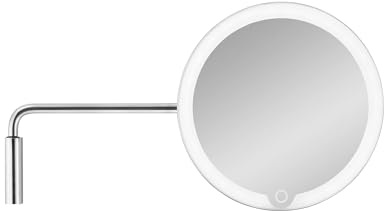 blomus LED Kosmetikspiegel MODO mit Wandhalterung | Akku Schminkspiegel aus mattem Edelstahl | Touch, 3 Lichtfarben, Dimmbar | 14L x 20B x 34,5H cm | 5-Fach Vergrößerungsspiegel inkl. USB-C Kabel