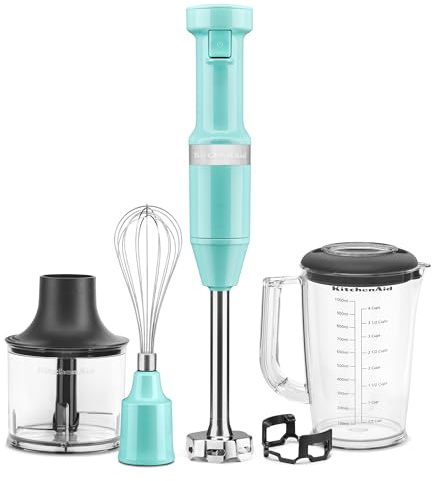 KitchenAid KHBV83AQ - Batidora de mano con cable de velocidad variable con accesorios, Aqua Sky, KHBV83AQ