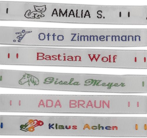 72 Personalisierte Gewebte Namensbänder zum Einnähen - Ideal für Kleidung, Schuluniformen, Kindertagesstätten & Pflegeheime - Waschmaschinenfest