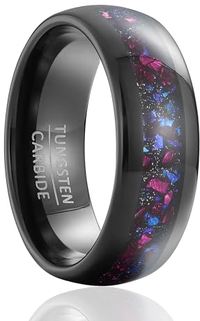 SOXEMAN Anello Donna in Tungsteno Nero Larghezza 8mm con Intarsio Multicolore Effetto Opale - Fascia per Matrimonio o Statement (Misura USA) | Viola e Blu | Misura USA 9 (59,4 mm)