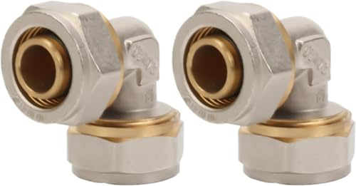2 Stück 90° Schraubfitting Winkel für Ø20x2 mm Rohr, Schraubfitting für Aluverbundrohr und Mehrschichtverbundrohr, DVGW, UBA Konform, Klemmverschraubung für Heizungskanäle, Wasserleitung