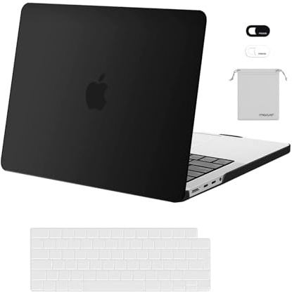 MOSISO Kompatibel mit MacBook Pro 14 Zoll Hülle M5 M4 M3 M2 M1 2026-2021 | Kunststoff Hartschale&Tastaturschutz&Webcam Abdeckung&Beutel A3434 A3112 A3185 A3401 A2918 A2992 A2779 A2442, Schwarz