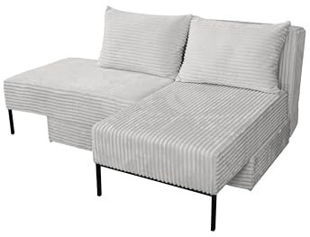 Kaiser Möbel - Sofa mit Schlaffunktion, Eckcouch L Form, Schlafsofa mit Bettzeugbehälter, 4in1 Modulares Cord Sofa, Wohnlandschaft, Klappsofa, Bequemes Couch für Wohnzimmer, MOOKA, Hellgrau, Rechts