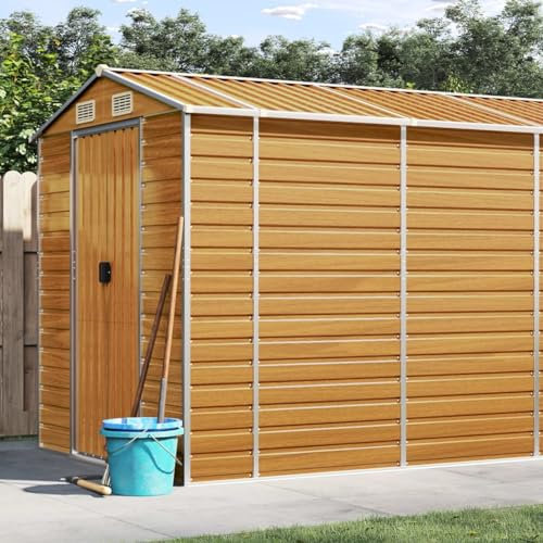 ShGaxin Gerätehaus Hellbraun 191x895x198 cm Verzinkter Stahl, Gartenhaus, Gerätehaus, Fahrradgarage, Gartenhütte, Geräte Schuppen, Gartengerätehaus - 3188284