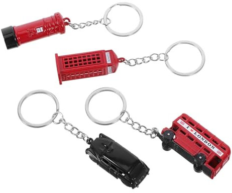 KOMBIUDA 4pcs London Bus Keychain Authentic Detailing Bus Model Keyring Souvenir Decorative Keychain Ring Travel Keepsake
