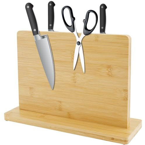 Gatphy Magnetic Knife Block Double Sided Magnetic Knife Holder with Anti Slip Base Magnetic Knife Stand and Storage Rack Wood Magnetic Knife Storage Stand Magnetic Block Organiser for Kitchen Counter