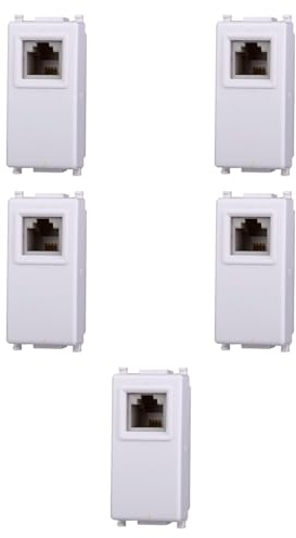5 MODULI PRESA TELEFONICA, BIANCO, COMPATIBILE CON VIMAR PLANA, PRESA TELEFONO, CONNETTORE RJ11, MODULI E FRUTTI 100% COMPATIBILI, MATERIALI DI ALTA QUALITA'
