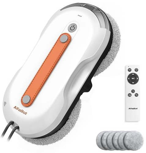 AlfaBot X7Pro Fensterreinigungsroboter mit 3980PA Saugkraft, Dual-Spray & 60ml Wassertank, Auto Path Mapping Fensterreiniger für Hochhausfenster (Innen/Außen) – Streifenfreie Technologie