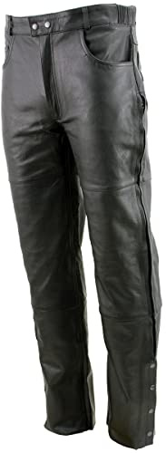 Milwaukee Leather LKM5726 Men's Black Premium Leather Motorcycle Over Pants with Side Zipper and Snaps - 34