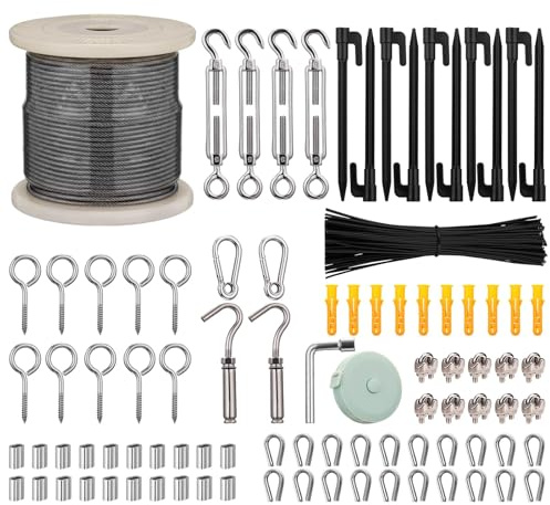 Hopeviva Stainless Steel Wire 60M 3MM PVC Coated Catenary Cable Kit with M5 Turnbuckles, Heavy Duty Garden Wire for Climbing Plants, Trellis, Outdoor String Light Hanging