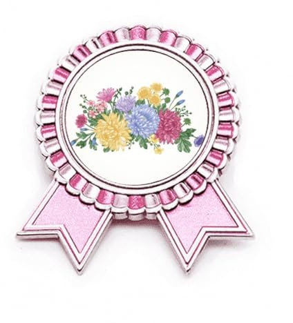 Spilla a forma di fiore verde crisantemo rosa vincitore premio medaglia, Medio, Metallo