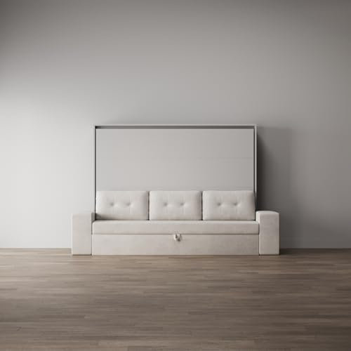 SMARTBett 160x200 Schrankbett Horizontal M2 Perlgrau inkl.Sofa Sandgrau