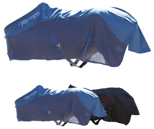 Marengos - Regen- & Fliegendecke Comfort – Pferdedecke mit Mesh, Kreuzgurten, Triplex-Verschluss & Ringe für Halsteil – reißfeste Regendecke – Outdoordecke f. Pferde – Kreideblau – 115cm