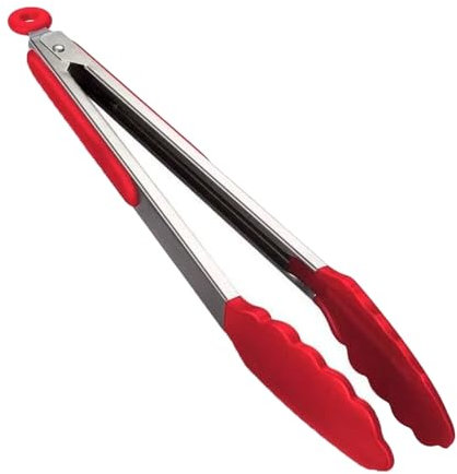 CABLEPELADO Pinzas de Cocina de Acero Inoxidable con Silicona, 34 cm, Pinzas para Barbacoa, Ensalada, Alimentos, Mango Antideslizante, Libre de BPA (Rojo)