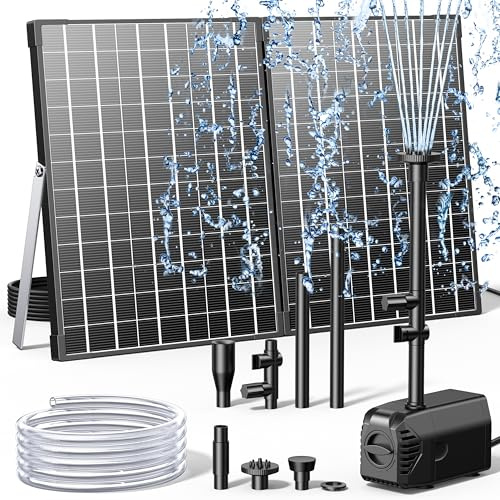 Biling 35W Solar Pond Pump,450 GPH Solar Fountain Pump with Anti-Dry Protection & Dual Filtration, 4 Nozzles, Diverter Valve, 5m Cable, 2m PVC Tubing for Garden Pond, Waterfall & DIY Water Features