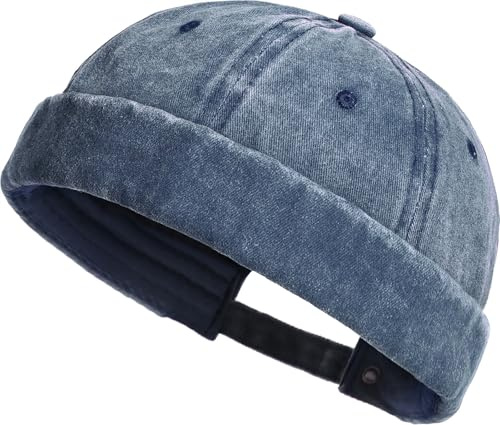 XYIYI Gewaschene Baumwollmützen Brimless Hat für Herren Vintage Docker Beanie Mütze mit Gerolltem Rand und Skullcap
