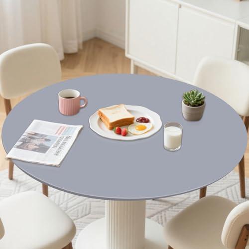 Rund bordsduk för utomhusbruk, Ø 10 cm, elastisk bordsduk, tvättbar, rund, elastiska trädgårdsdukar, PVC, bordsfilm, vattentät, fettsäker bordsfolie, perfekt för 90 cm – 110 cm (silvergrå)