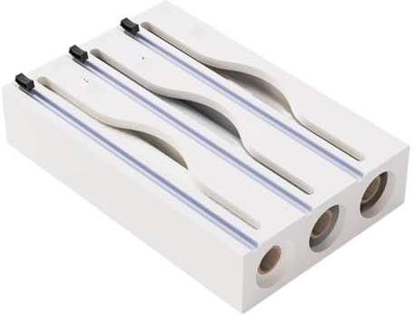 Aluminum foil Organizer, 1pc Kitchen Wrap Dispenser with Foil & Cling Film Cutter Box, Bamboo Fresh Bag Cutting Holder, Trash Plastic Wooden St for Drawer, Kitchen(B-34)