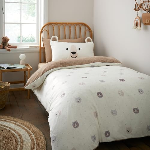 Catherine Lansfield Cosy Bear So Soft Double Duvet Cover Set with Pillowcases Natural