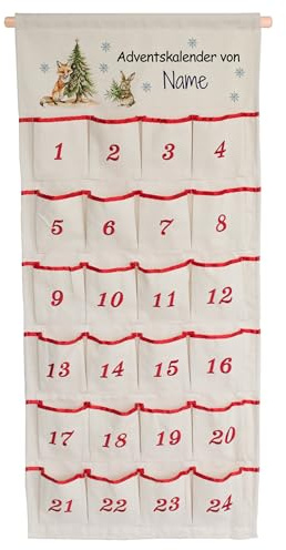 GRAZDesign Weihnachten 2025 Personalisierter Adventskalender aus Stoff mit 24 Taschen & Name zum selbst befüllen als nachhaltiger und wiederverwendbarer Kalender