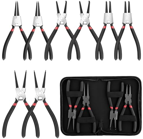 HEIYUET 8 Stück Sprengringzangen Set, 180mm Sicherungsringzange für Innen- und Außensicherungen, Gerade und Gebogen Seegeringzange, Sprengringzangensatz für Fahrradreparatur, Werkstatt, Autoreparatur