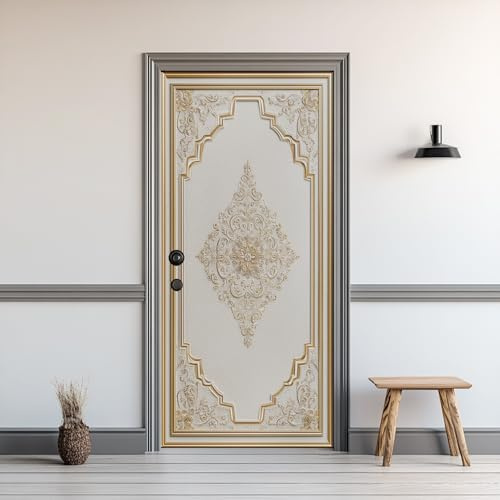 Türaufkleber Europäischer Stil, Türtapete Selbstklebend Damast Klassisch, Wasserdicht Abnehmbare PVC Türposter, 100 x 200cm Türfolie Wandtattoo Deko Für Schlafzimmer Küc Innentür