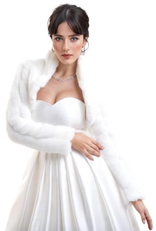 AUTTOGirl Giacca da sposa da donna Bolero finta pelliccia pelliccia finta pelliccia da sposa, bianco, S