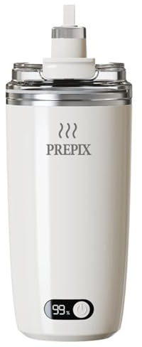 PREPIX Self Stirring Mug, USB-C Rechargeable Coffee Mixer, Stainless Steel Insulated Travel Mug with Electric Stirrer & Spill-Proof Lid, for Coffee, Hot Chocolate & Matcha, 14oz